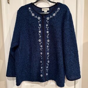 Cathy Daniels Dark Blue Cardigan with White Floral Embroidery-2X